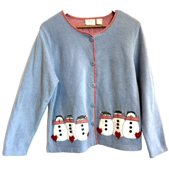 Vintage Baxter Wells Womens Embroidered Snowman Christmas Cardigan SIze L Holida - Picture 1 of 11